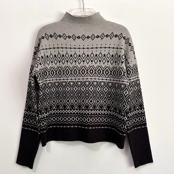 Joie Mock Neck Sweater S Gray Fair Isle Long Sleeve Soft Cozy Pullover Nordic - Picture 1 of 10